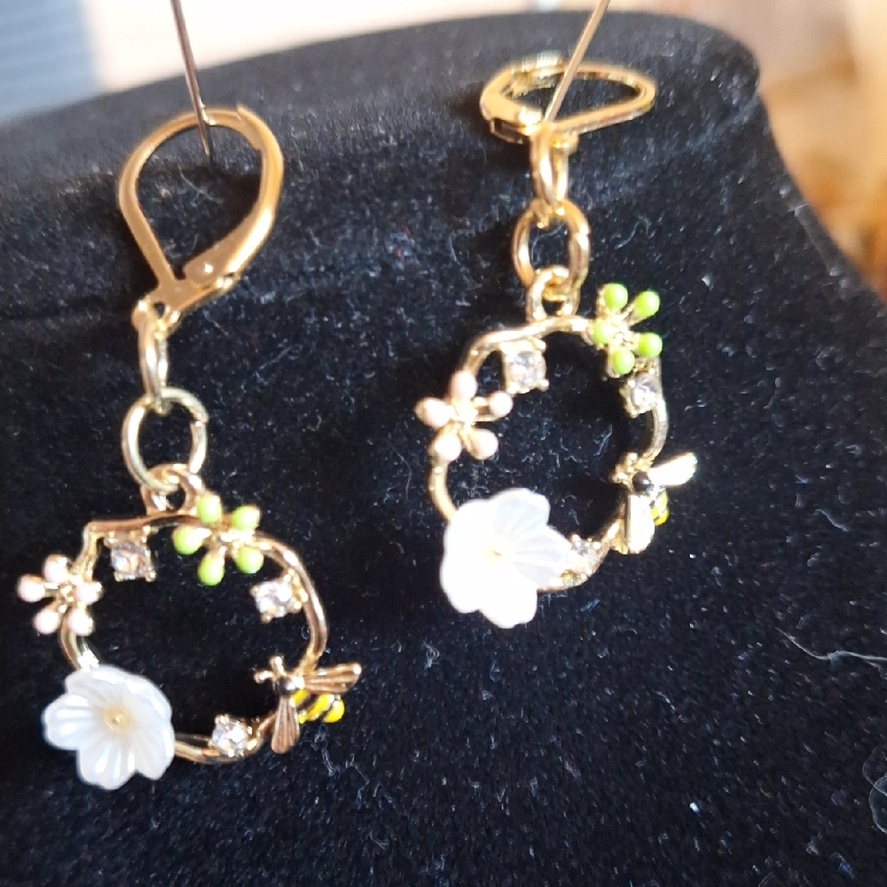 Floral Handmade Hoop Earrings with Enamel Accents